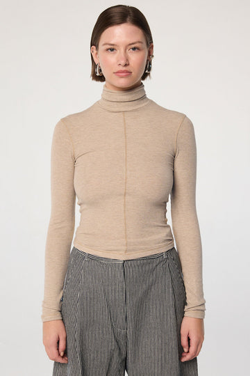 MADS TURTLENECK TOP BEIGE MELANGE - The Line by K