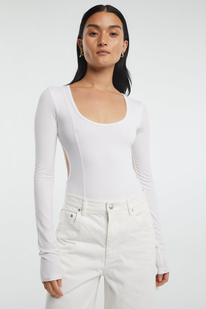 LANA LONGSLEEVE BODYSUIT WHITE - The Line by K